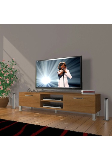 Decoraktiv Eko 140 Slm Dvd Krom Ayaklı Tv Ünitesi Tv Sehpası - Naturel Ceviz Ceviz