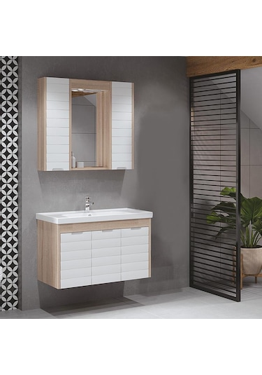 Turkuaz Seramik Frame Etajerli Lavabo 90 x 45 CM-Denko Mostar 90 Alt Modül Turkuaz Seramik Frame Etajerli Lavabo 90 x 45 CM-Denko Mostar 90 Alt Modül