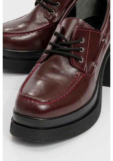 Dudley Bordo Cilt Bağcıklı Kadın Platform Topuklu Ayakkabı Bordo