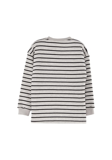 Denokids Cool Oversize Çizgili Erkek Çocuk Sweatshirt - Gri