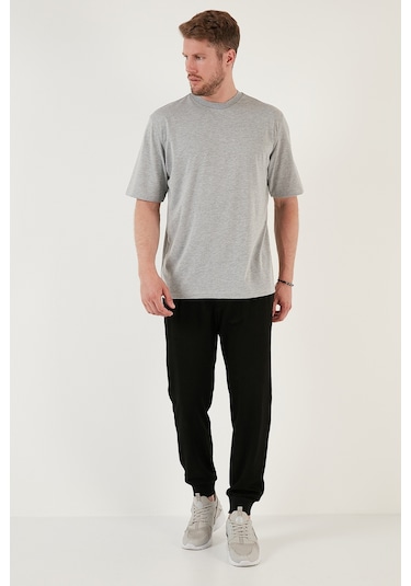 Buratti Pamuklu Oversize Bisiklet Yaka Basic Erkek T Shirt 5902365 Gri Melanj