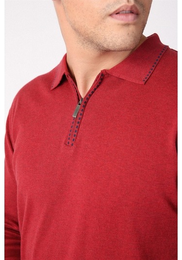 Ferraro Tarçın Polo Yaka Fermuarlı Erkek Pamuk Kazak Tarçın