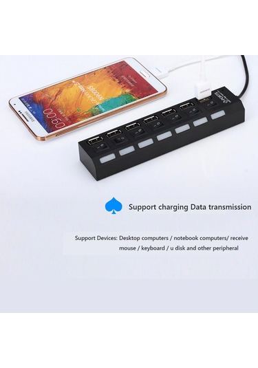7 Port Usb çoklayıcı hub anahtarlı ışıklı