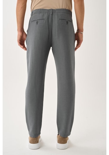 Alexandergardi Regular Fit Beli Lastikli Keten Pantolon gri