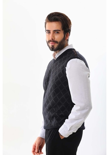 Pelikan Erkek V Yaka Desenli Süveter 9614 Lacivert