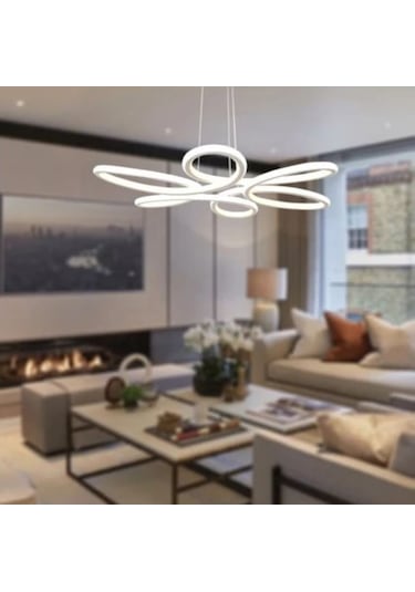 Salon,oturma Odası,papatya Model Beyaz Kasa Beyaz Işık Led Avize Beyaz