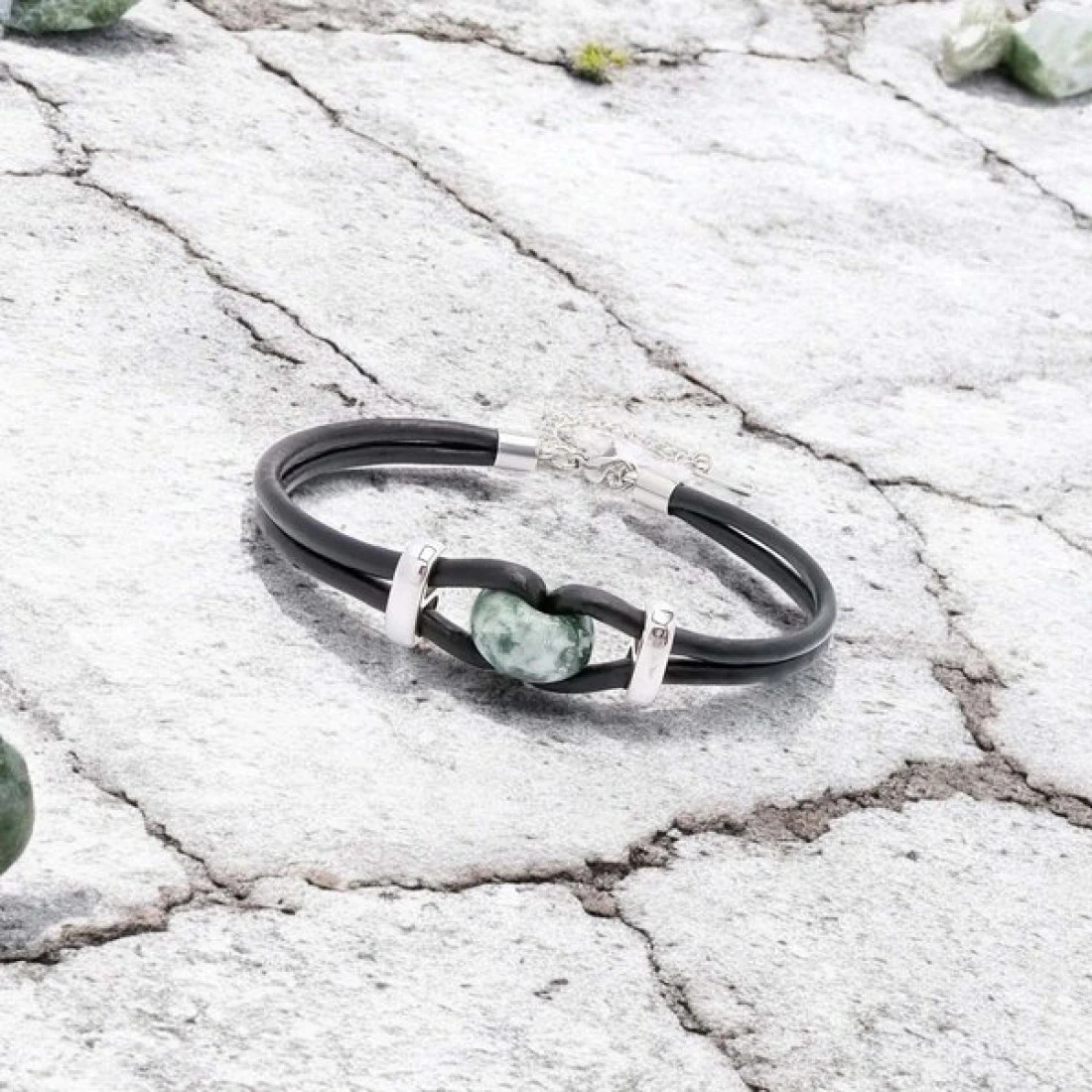 Moncuk Design Yeşil Jasper Doğal Taşlı Deri Ve Çelik Bileklik 33512b14d4 Çok Renkli