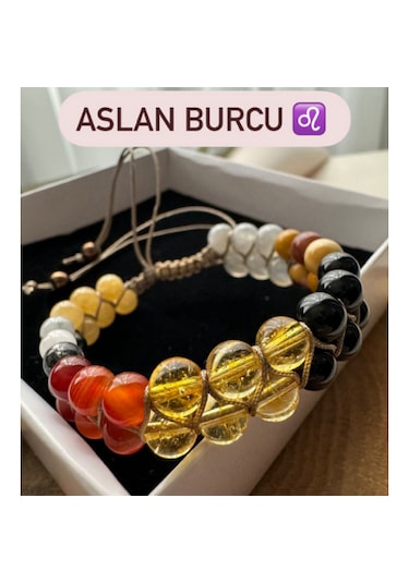 Aslan Burcu Çift Sıra Makrome Doğal Taş Bileklik Çok Renkli
