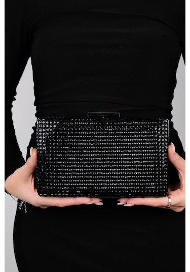 Luvishoes Gomeda Siyah Kare Taşlı Kadın Abiye Çanta Siyah