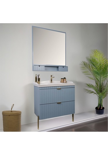 Kobos Noble 80 Cm Banyo Dolabı Seti Light Blue Mavi