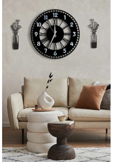 Modern Ahşap Duvar Saati Sağlam Çok Şık Ve Birarada..no:68 Siyah