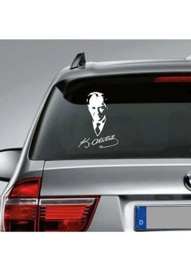 Mustafa Kemal Atatürk Silüet - Atatürk Imza Sticker - Araba Oto Motosiklet Karavan Araç Sticker Etiket - 00565 12x9 Cm