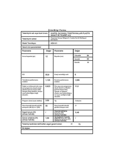 Kumtel HDW-01 4 Programlı Bulaşık Makinesi