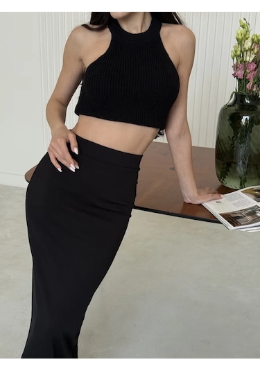 Delvıga Home Collection Yazlık Yırtmaçlı Maksi Etek, Lapşa Blok Yapılı 231046893 Siyah