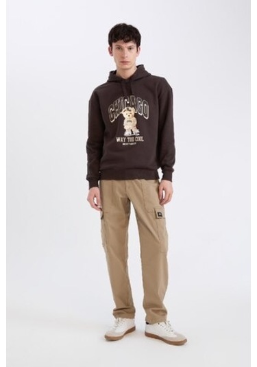 DeFacto Boxy Fit Kapüşonlu Baskılı Sweatshirt D0853AX24AUBN337 Kahve Kahverengi