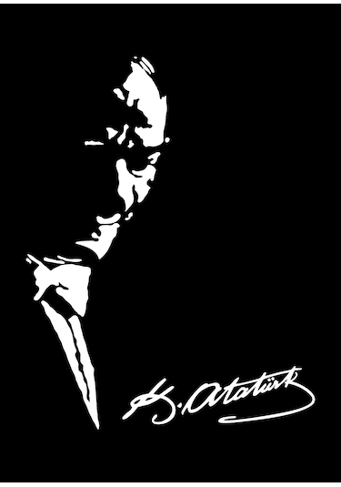 Atatürk Ve İmza Sticker, Mustafa Kemal Atatürk Silüet Ve İmza, Araba Oto Motosiklet Karavan Sticker 00627 15x11 Cm