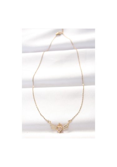 Forwhat Zarif Kadın İçin Golden Çelik Zirkonlu Kalpli Kanat Kolye Metalik