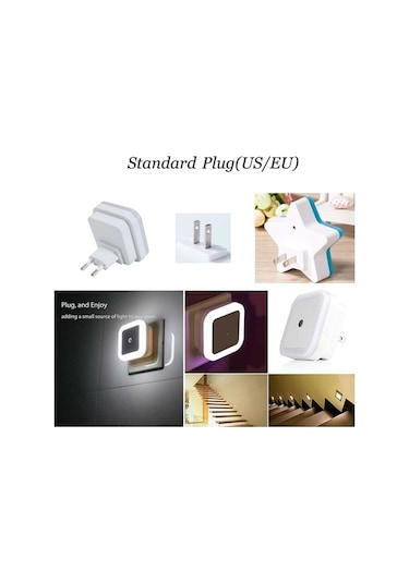 Metabagua Xiyu Shop Sarı Stil Yıldız Led Gece Lambası Mini Sevimli Duvar Plug-ın Otomatik Sensör Başucu Lambası Yatak Odası Çocuk Odası Koridor Koridor Merdiven Euus 110 V 220 V 963ude Beyaz