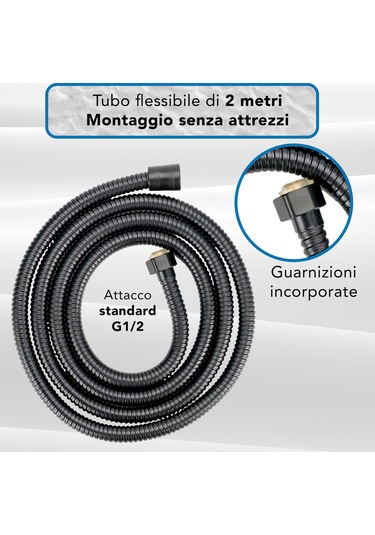 Qianfan 2 Metre Hortumlu Duş Başlığı, 5 Fonksiyonlu Evrensel Duş Krom