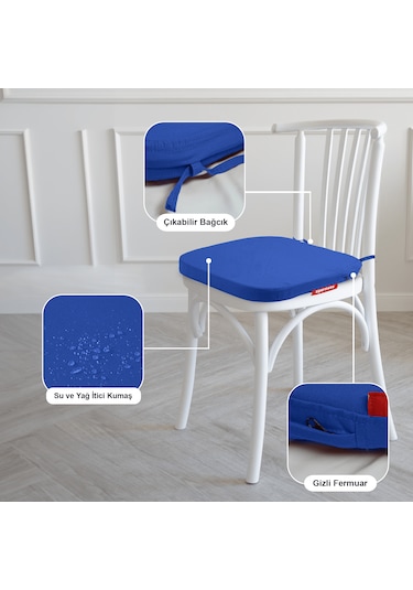 Xpermate 6'lı Standartfit Oval Sandalye Minderi 42x42x5 Mavi