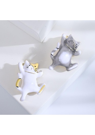 Gri Blucome Güzel Yağ Dans Beyaz Kedi Broş Emaye Alaşım Takı Omuz Kazak Şapka Aksesuarları Kadın Kızlar İçin