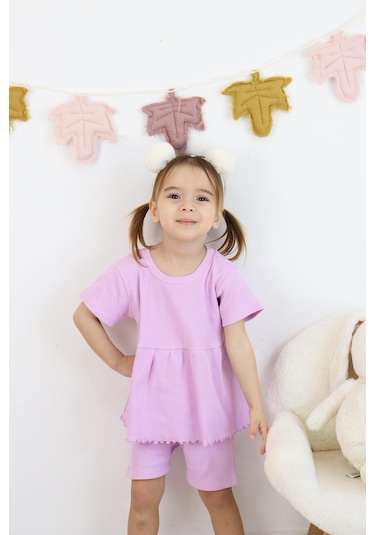Fırfırlı Şortlu Takım Lila