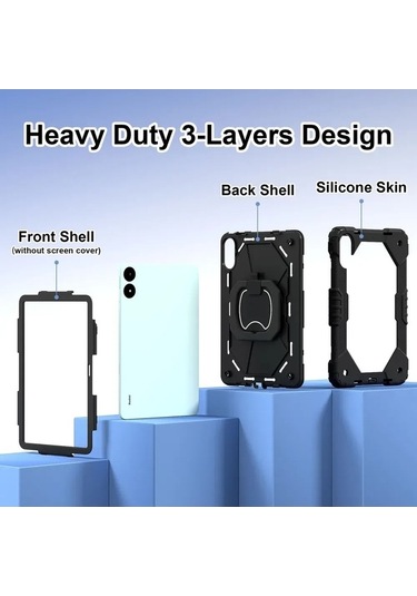 Maoyaya Redmi Pad Pro 12.1 İnç Kılıf, 360 Derece Kolçaklı, Taşıma Kolçaklı Koruyucu