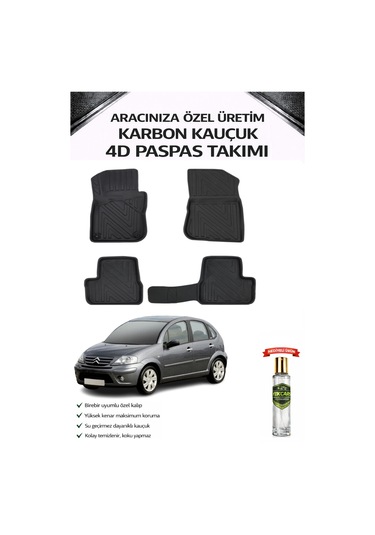 Citroen C3 2004 Model Aracınıza Özel Karbon Kauçuk Paspas Takımı