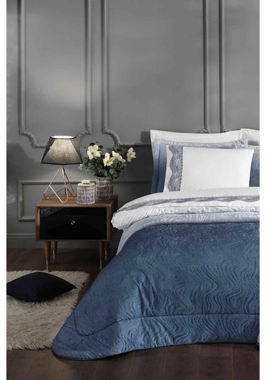 Helezon Çeyiz Seti Lacivert 16 Parça Ekru