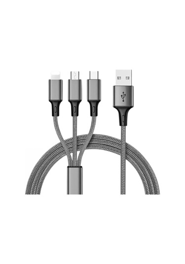 Hasır, 3 İn 1, Şarj Kablosu, Lightning & Micro Usb, Type-c, Ios, - Gri
