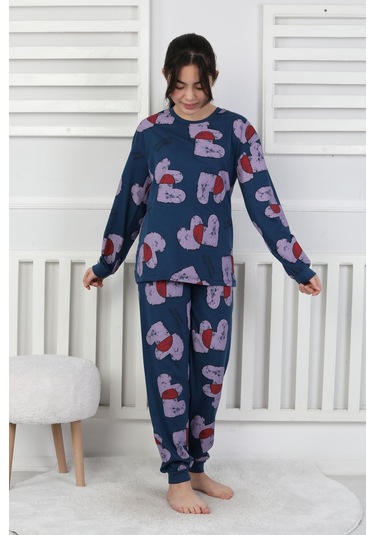 Tangled Hearts Desenli Kız Çocuk Pijama Takımı 8-13 Lacıvert