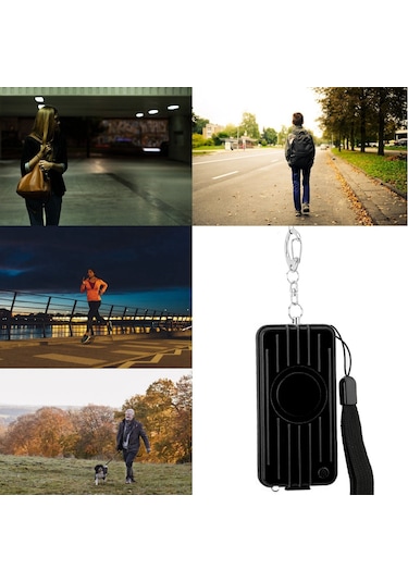 Anti-soygun Kişisel Güvenlik Anahtarlık Alarmı 130db Düdük Led Aydınlatma Acil Durum Savunması Siyah