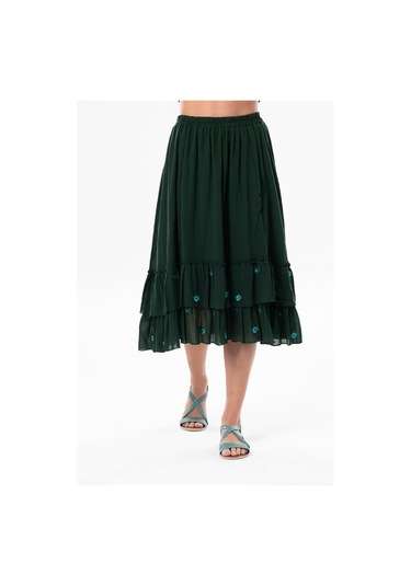 Lavinya Vual Nakışlı Uzun Yazlık Etek Yeşil Ysl-yeşil Yeşil