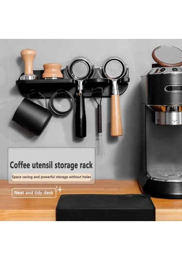 Metabagua 58mm Duvara Monte Kahve Depolama Rafı Hiçbir Yumruk Espresso Demleme Kolu Kahve Depolama Raf Aksesuarları 56w1gy Siyah