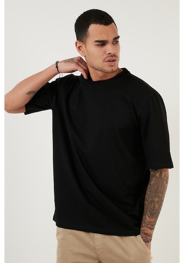 Buratti Pamuklu Oversize Bisiklet Yaka Basic Erkek T Shirt 5902365 Siyah
