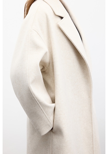 Düz Kapama Kaşe Kaban Bej Bej