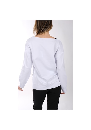 Ysatis Minimalist Oversize V Yaka Uzun Kol Kadın Bluz - Günlük & Özel Gün Beyaz