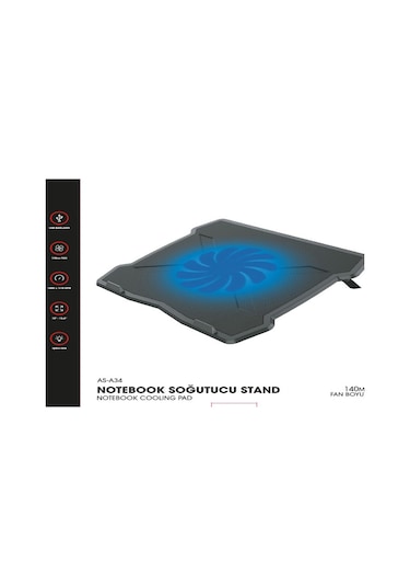 Asonic As A34 140Mm Fanlı Notebook Soğutucu Stand