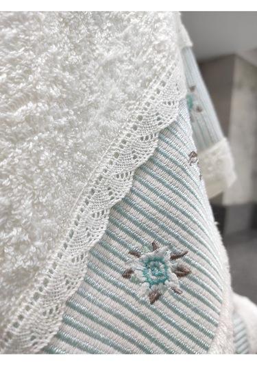 %100 Pamuk & Nakışlı Havlu Takımı - 2'li Dantelli Havlu Seti - 40x60 Cm Mint Yeşili Mint