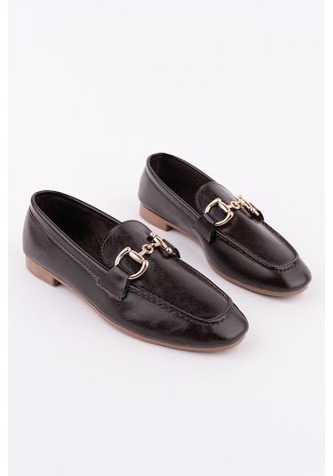 Muggo Stride Metal Tokalı Kadın Günlük Loafer Ayakkabı Kahverengi