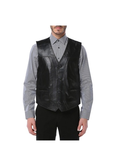 Dericlub 2145 Gerçek Deri Erkek Yelek Siyah