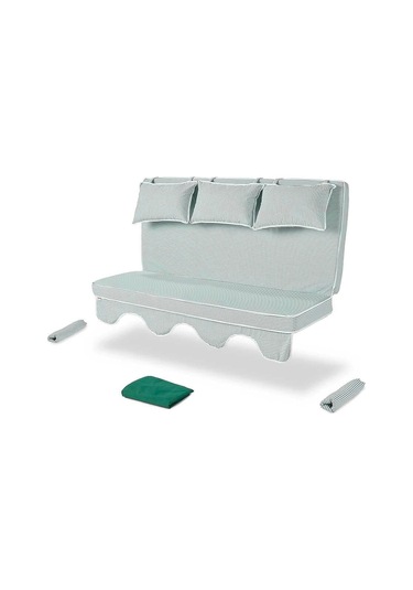 Salıncak Minder Takımı 3 Kişilik Süngerli Salvia Yeşil Çizgili Yeşil - Beyaz