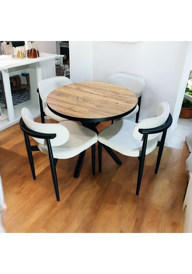 Yeliz Mutfak Masa Takımı 4 Kişilik Ahşap Desenli Yeliz004 Beyaz