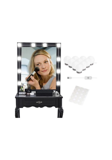 Nostalji Hollywood Tarzı 10&apos Lu Makyaj Masası Aynası Beyaz Led Işıklı Lamba Usb Çok Renkli