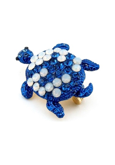 Solfera Mavi Beyaz Benekli Su Kaplumbağası Deniz Zirkon Taşlı Broş Rz198