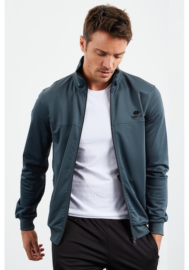Tommy Life Orman Yeşil - Siyah Dik Yaka Fermuarlı Standart Kalıp Klasik Paça Erkek Eşofman Takımı - 85162 Yeşil - Siyah
