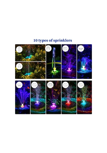 Honeybeeshop 3.5 Watt Renkli Led Işıklı Güneş Enerjili Çeşme Pompası Kuş Banyoları Bahçe Göletleri Ve Havuzlar İçin Lityum Pilli Kolay Kurulum