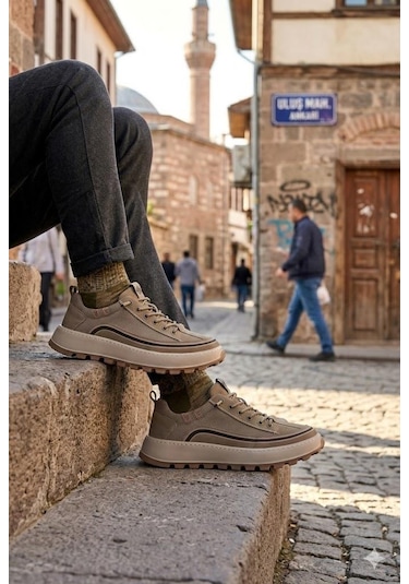 Guja 26y514 Rahat Hafif Taban Tekstil Lastik Bağcıklı Sneaker Erkek Ayakkabı Haki