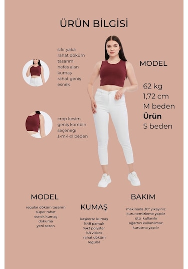 Bella Dossi Rahat Kaşkorse Kolsuz Sıfır Yaka Kadın Crop Top Bordo