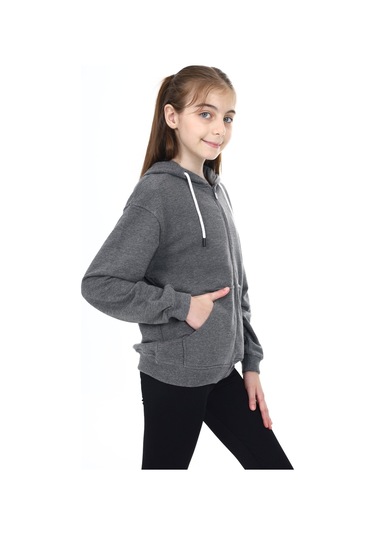 Toontoy Kız Çocuk Baskılı Hırka Antrasit Melanj